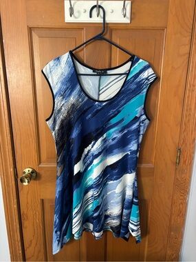 Sleeveless Asymmetrical Swing Dress in Teal & Navy